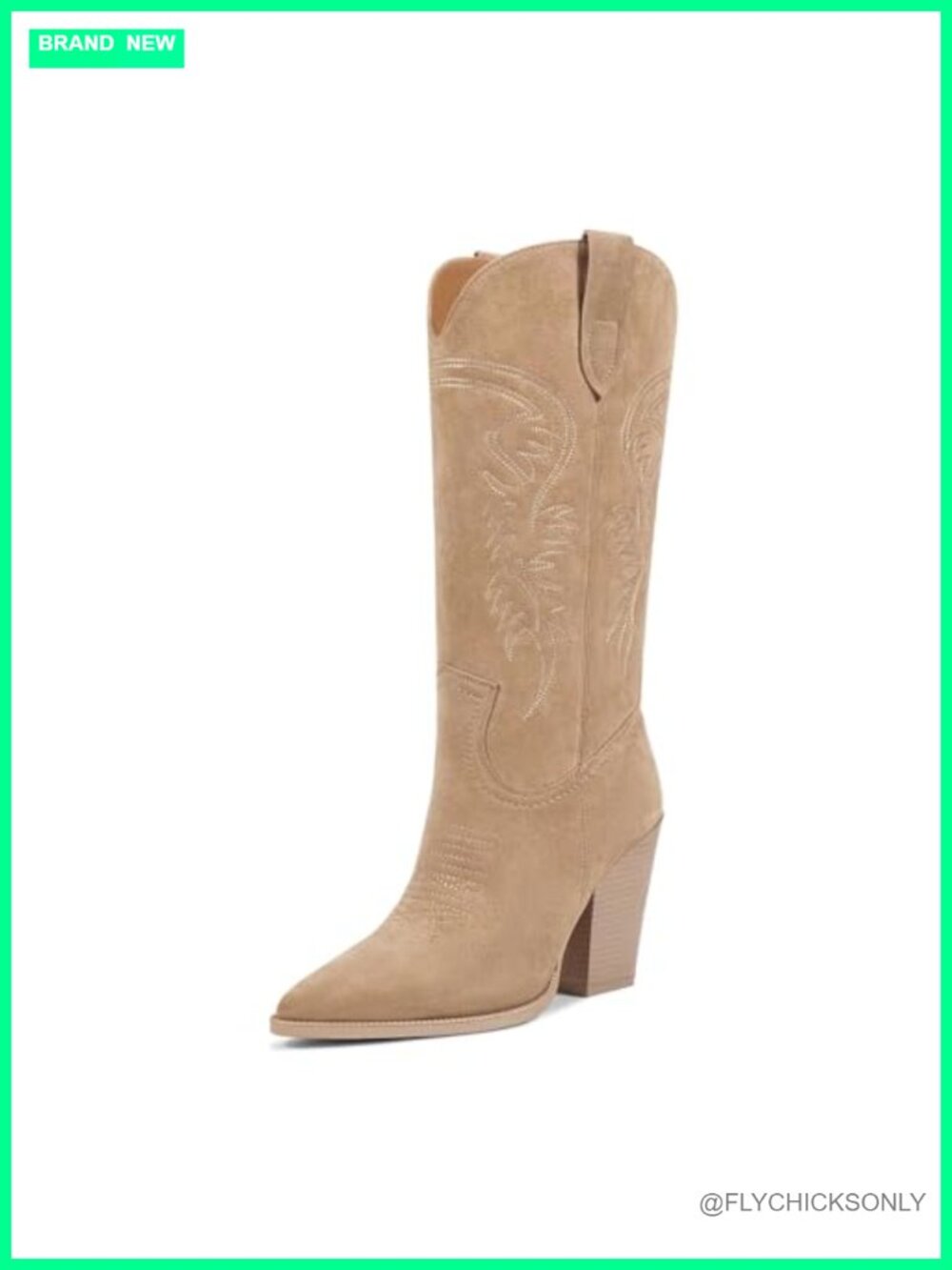 Women's Western Cowboy Boots Pointed Toe Chunky Block Heel Mid-Calf